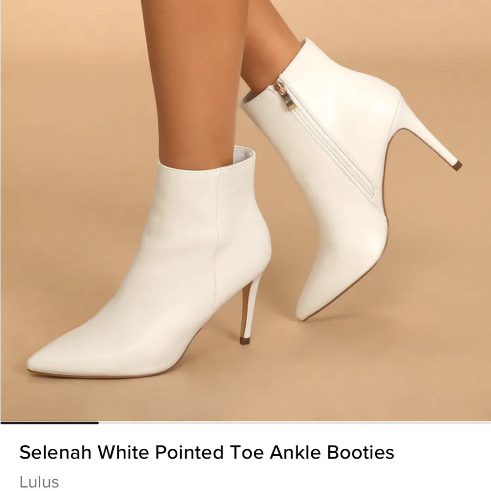 Lulus Selenah white pointed toe ankle booties
